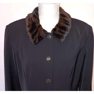 Vtg Black Button Blazer w/Faux Fur Collar and Cuffs Size 16 - Positive Attitude